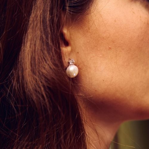 pearl earrings with a crystal stud