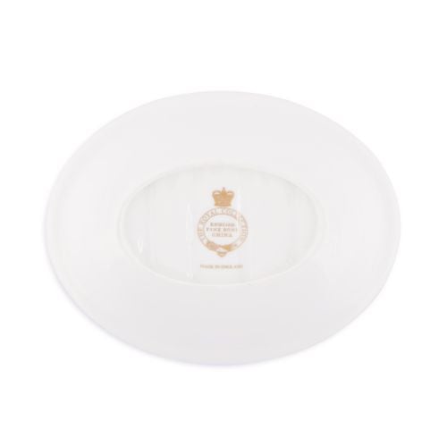 Buckingham Palace Soap Dish with royal crest and "Buckingham Palace" embossed in gold. 