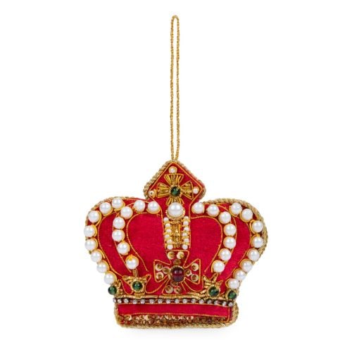 Red crown decorations with pearl studs and red gems. 