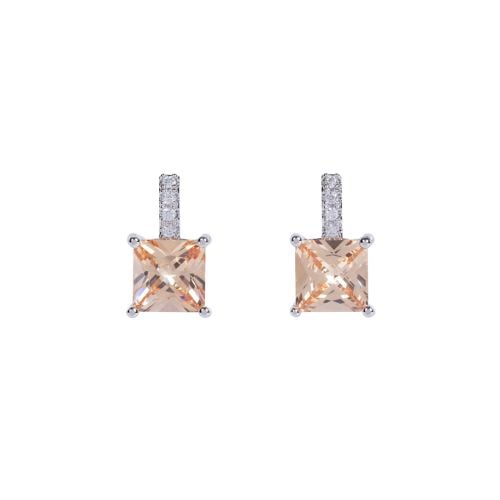 Two square champagne toned crystal drops with cyrstal studded ring, 