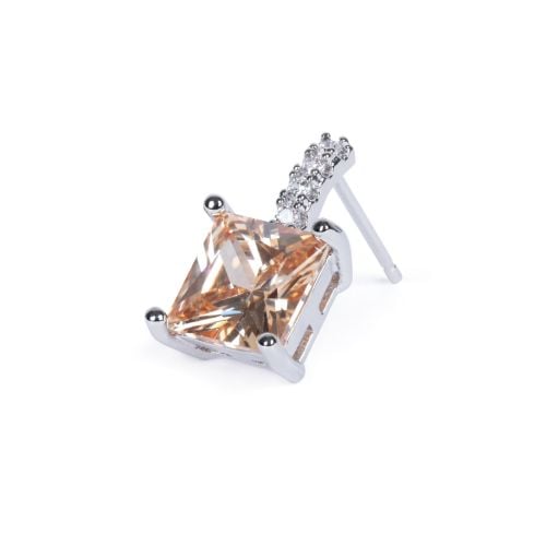 Two square champagne toned crystal drops with cyrstal studded ring, 