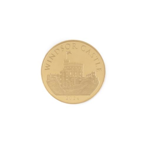 GoldeN Windsor Castle 2023 Coin with the round tower at centre and year. 