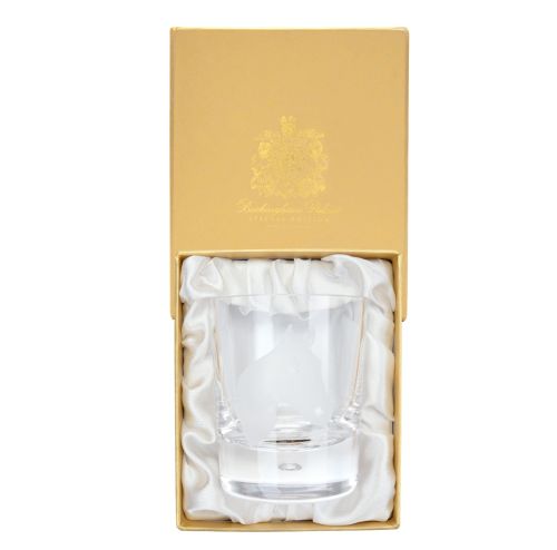 Gold Box with Buckingham Palace emblem embossed in gold containing an exclusive limited edition Galley Tumbler featuring horse engraving. 