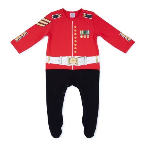 Red and black livery inspired printed babygrow with white belt. 