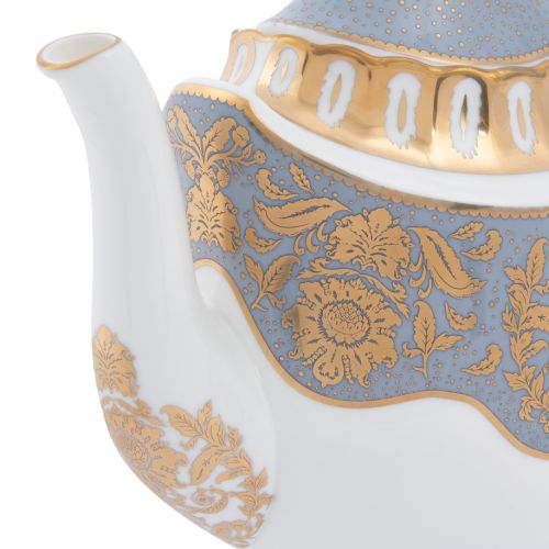 Acanthus Grey Coffee with ornate gold detailing and handle.  