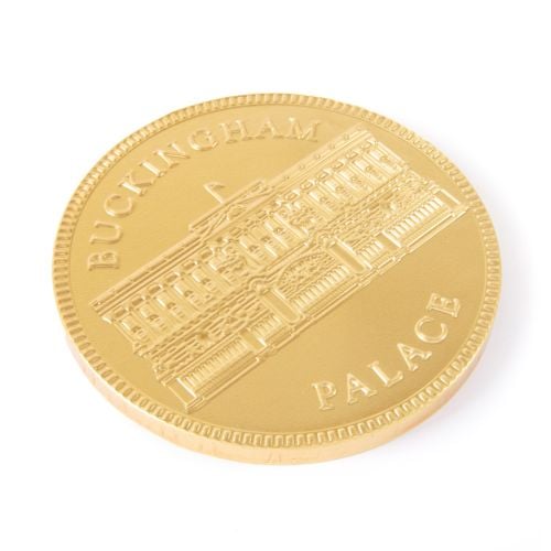 Gold chocolate coin with Buckingham Palace Facade. 