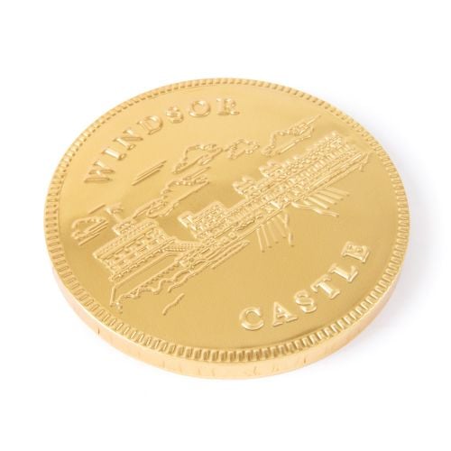 Gold Chocolate Coin with Windsor Castle Facade and Facade. 