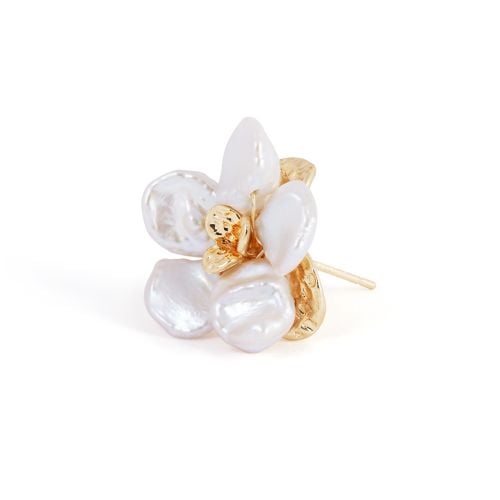 Stud earrings with pearl petals and and large central gold stud. 