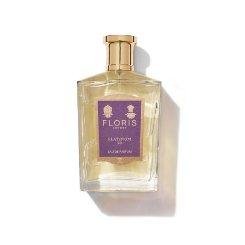 Floris Platinum 22 Eau De Parfum bottle featuring a purple label and royal warrants. 