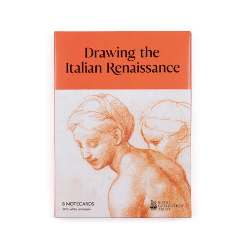 Drawing the Italian Renaissance Notecards with orange backdrops and sketch of the three muses. 