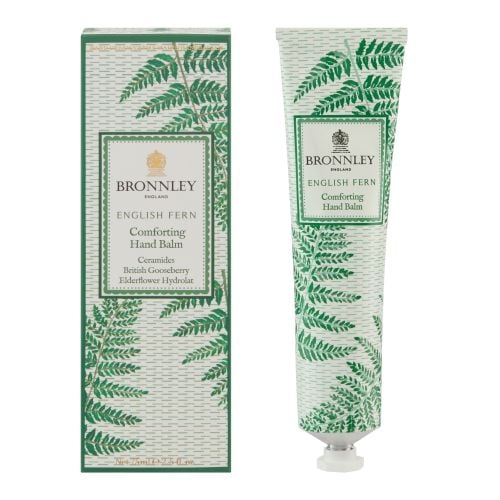 Bronnley Fern Hand Cream featuring Fern pattern in green on box and tube. 