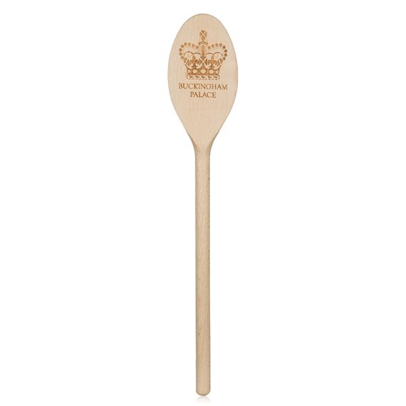 wooden spoon with a crown and 'Buckingham Palace' etched into the spoon