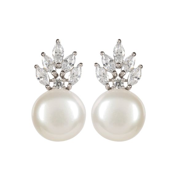 pearl earrings with crystal crown surmounted on the pearl