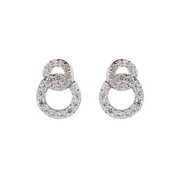 stud earrings of two interlocking circles set with crystals