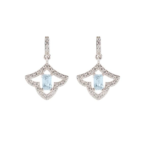 Crystal design drop earrings with a pale blue crystal at the centre