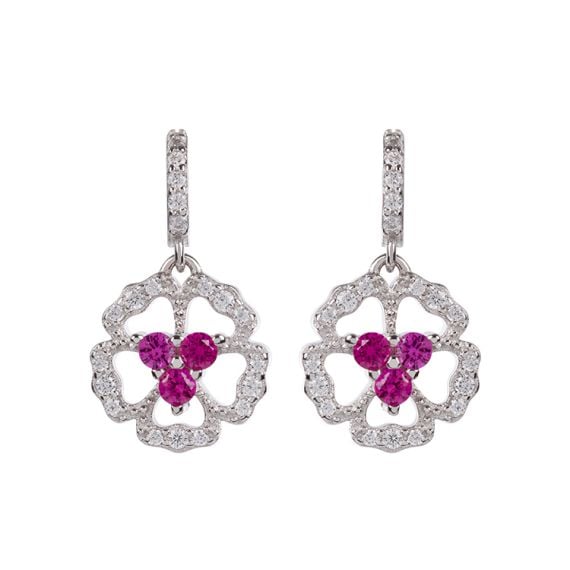 Drop earrings which form a beautiful wreath of roses, with diamonds making the exquisite petals and striking rubies are at the centre of the flowers.