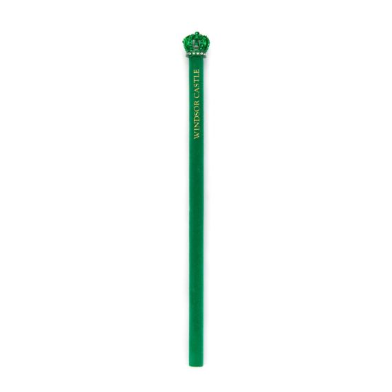 Stamped with gold text 'Windsor Castle'. Green velvet pencil with green crown topper. 