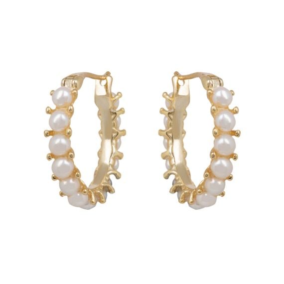 Gold hoop earrings encrusted with pearls 