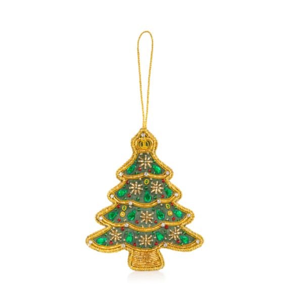 christmas tree with gold embroidery, sewn crystals