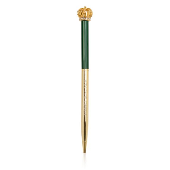 Gold pen engraved with 'Windsor Castle' and green top. Topped with gold crown.