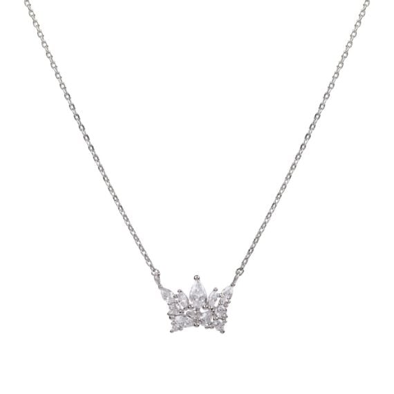 Silver chain with silver crown pendant decorated with crystals. 