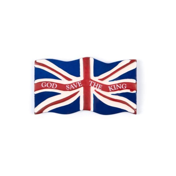 Union Jack with 'God save the king' written though the centre