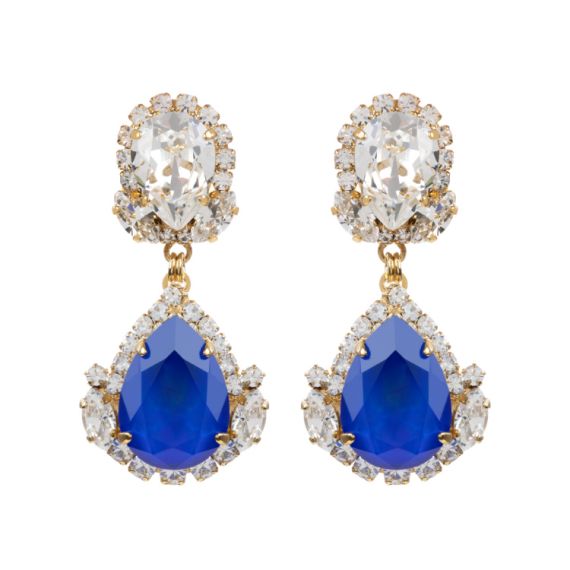 Crystal earrings with blue drop crystal pendant