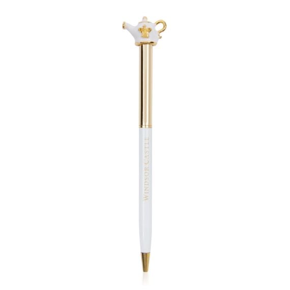 white and gold pen with teapot topper.