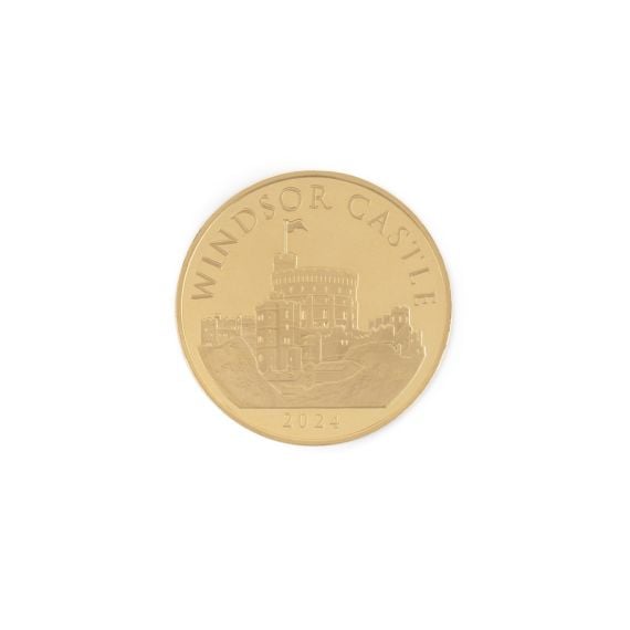 GoldeN Windsor Castle 2023 Coin with the round tower at centre and year. 