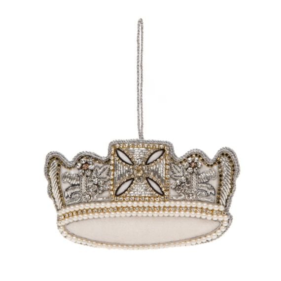 Silver diadem Christmas decoration with silver sequins and pearl details with silver string. 