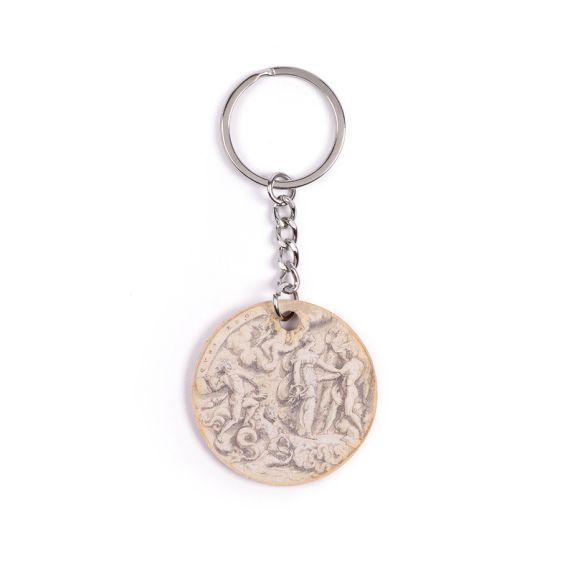 Wooden keyring with wooden print. 