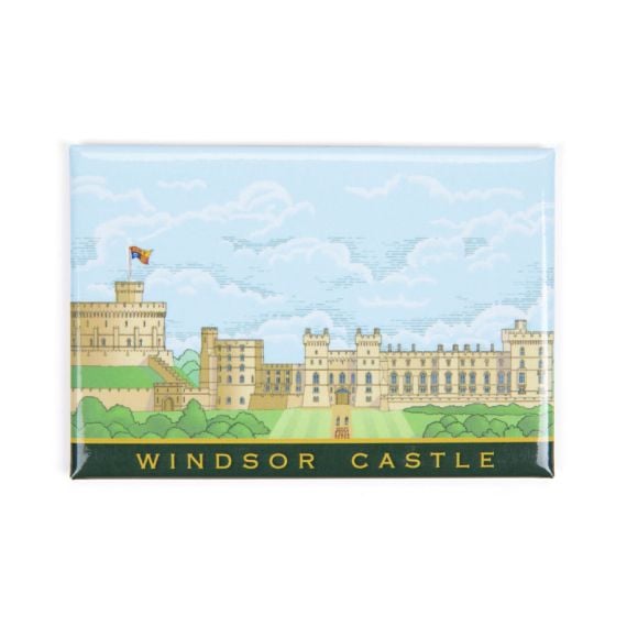 Facade of Windsor Castle with royal standard with Long Walk. 