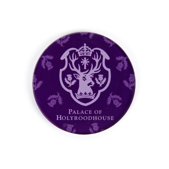 Purple Palace of Holyrooodhouse magent with royal Scottish thistle and Scottish insignia. 